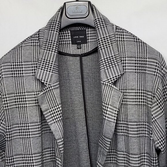 Love Tree Cardigan Sweater Tunic Womens Large Open Front Houndstooth Plaid - Picture 2 of 14